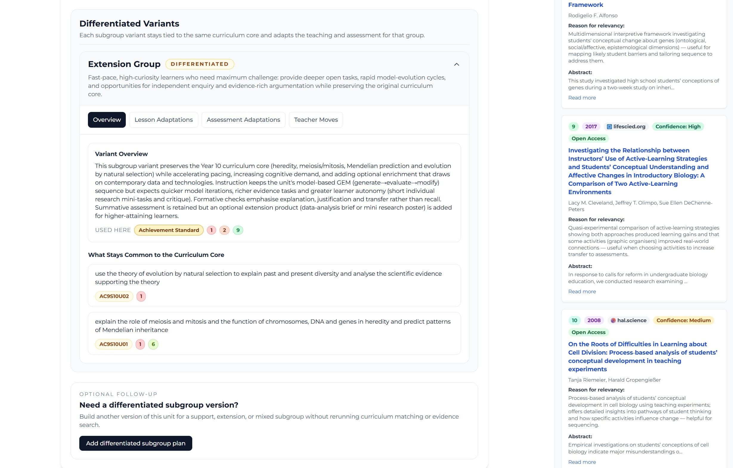 SYMALA Education evidence and curriculum view